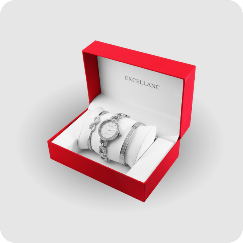 Uhrenset mit Armbanduhr + 2 Armreifen Damenuhr Metallarmband silber Strass