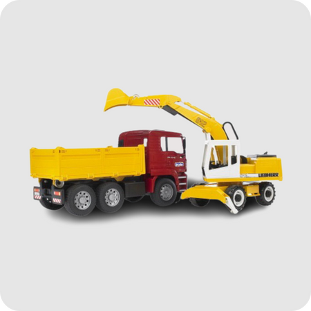 Bruder MAN TGA Kipper+Liebherr Schaufelbagger