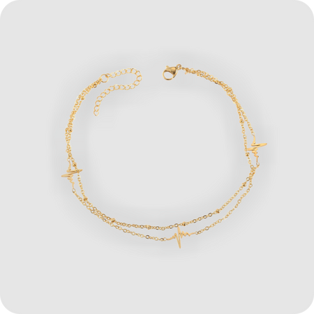 Akzent Edelstahl Fußkettchen Fußkette gold mit Anhänger Lebenslinie Herzschlag
