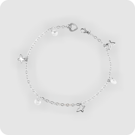 Akzent Edelstahl Fußkettchen Fußkette silberfarben Schmetterling + Glitzerstein