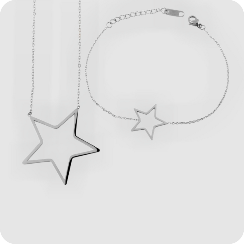 Akzent Edelstahl Schmuckset Kette Halskette Armband silber Stern