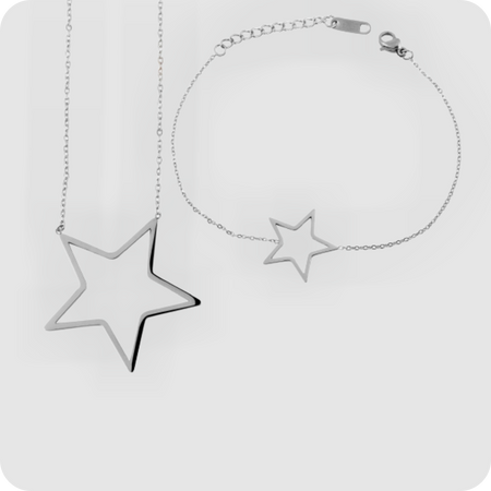 Akzent Edelstahl Schmuckset Kette Halskette Armband silber Stern