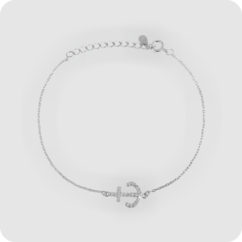 Armband 925 Silber rhodiniert Anhänger Anker + Zirkonia Echtschmuck maritim