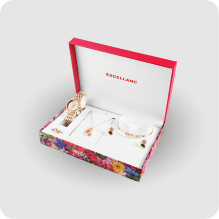 Uhrenset Armbanduhr Kette Ohrringe Armreif Ring Damenuhr rosegold mit Herz Liebe