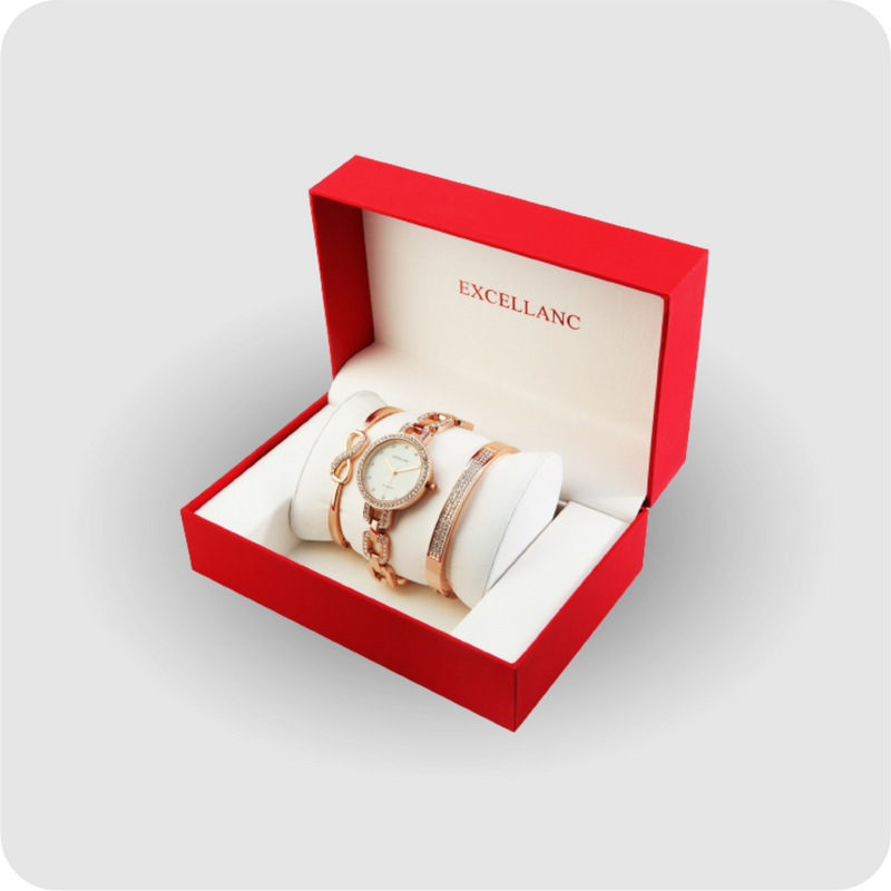 Uhrenset mit Armbanduhr + 2 Armreifen Damenuhr Metallarmband gold Strass