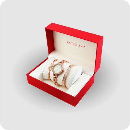 Uhrenset mit Armbanduhr + 2 Armreifen Damenuhr Metallarmband rose gold Strass