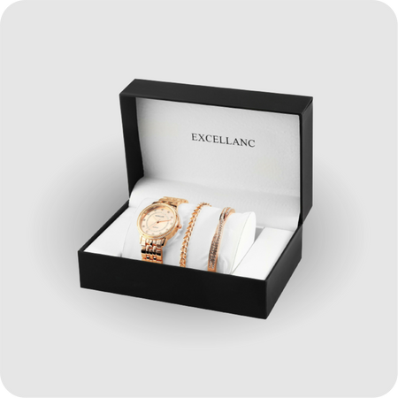 Uhrenset mit Armbanduhr + 2 Armreifen Damenuhr Metallarmband rose gold Strass