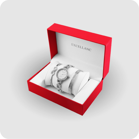 Uhrenset mit Armbanduhr + 2 Armreifen Damenuhr Metallarmband silber Strass