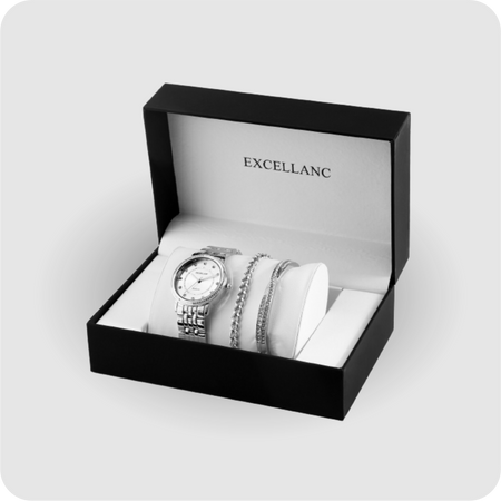 Uhrenset mit Armbanduhr + 2 Armreifen Damenuhr Metallarmband silber Strass