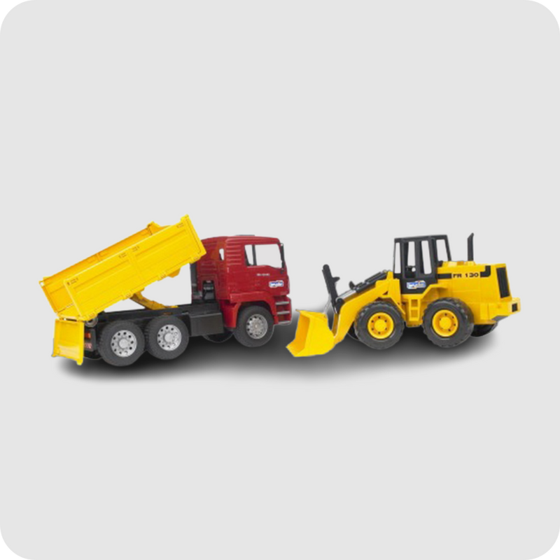 Bruder MAN TGA Kipplastwagen und Gelenkradlader