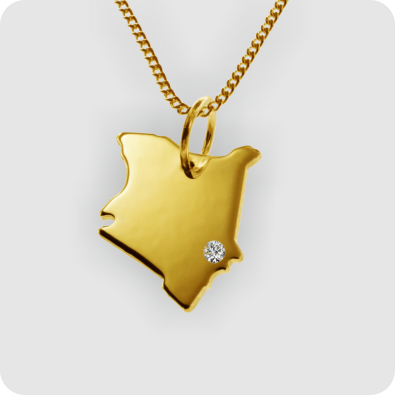 50cm Halskette + Kenia Anhänger mit einem Brillant 0,015ct an Ihrem Wunschort in massiv 585 Gelbgold
