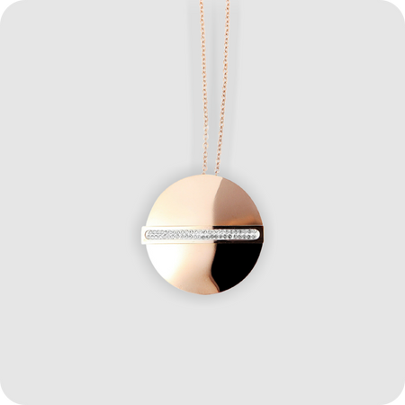 Edelstahl Ankerkette + Anhänger rund Kette Damenkette rose gold Zirkonia modern