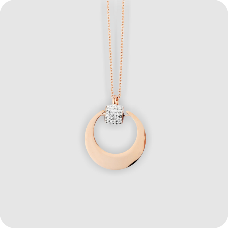 Edelstahl Ankerkette + Anhänger rund Kette Damenkette rose gold Zirkonia modern