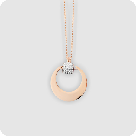 Edelstahl Ankerkette + Anhänger rund Kette Damenkette rose gold Zirkonia modern