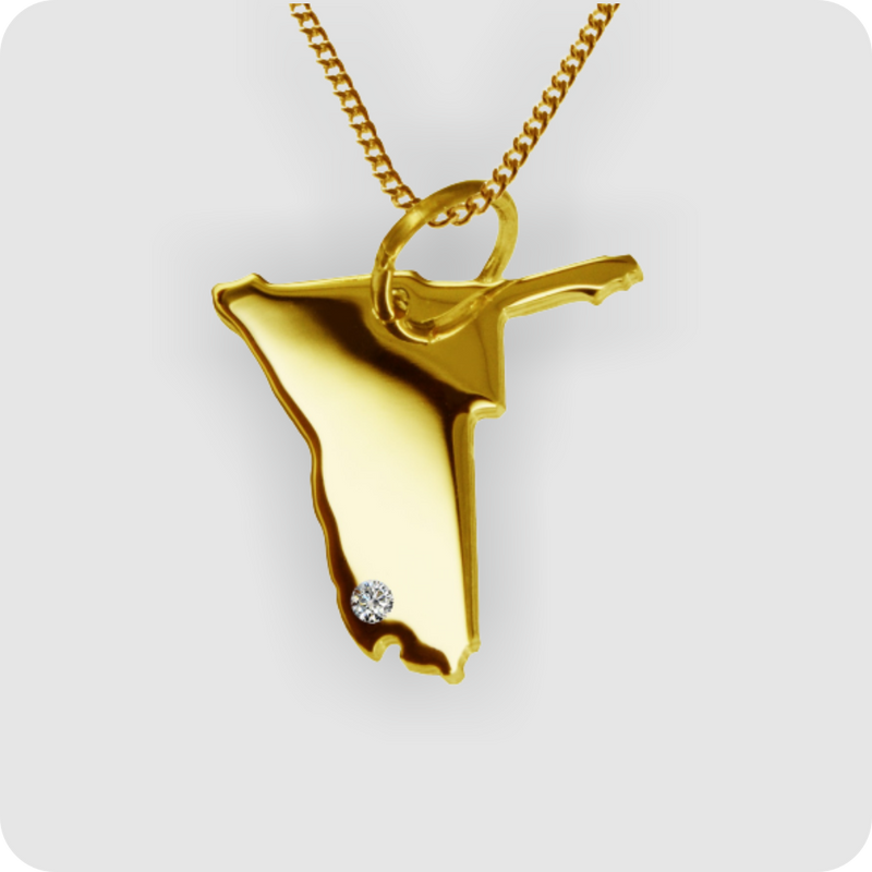 50cm Halskette + Namibia Anhänger mit einem Brillant 0,015ct an Ihrem Wunschort in massiv 585 Gelbgold