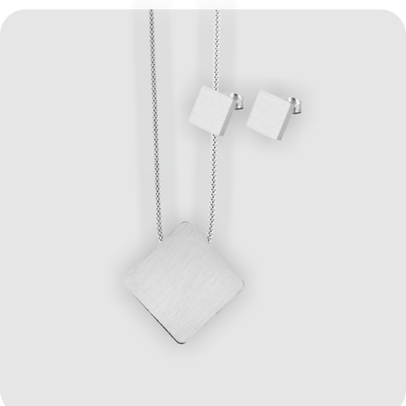 Edelstahl Schmuckset Kette Halskette Ohrringe Ohrstecker silber matt Viereck