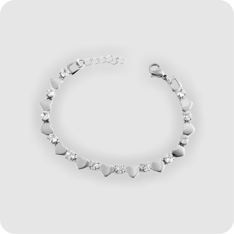 Edelstahlarmband silberfarbig mit Zirkonia Steine + Herzen Armband Damenarmband