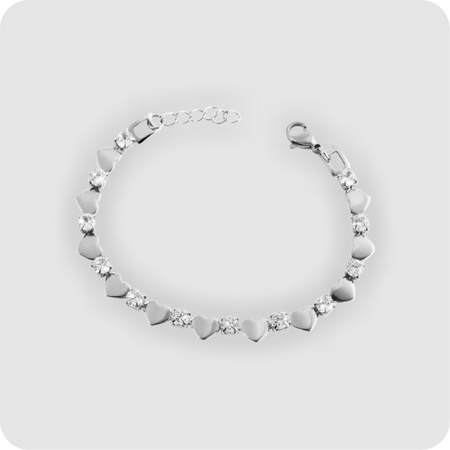 Edelstahlarmband silberfarbig mit Zirkonia Steine + Herzen Armband Damenarmband