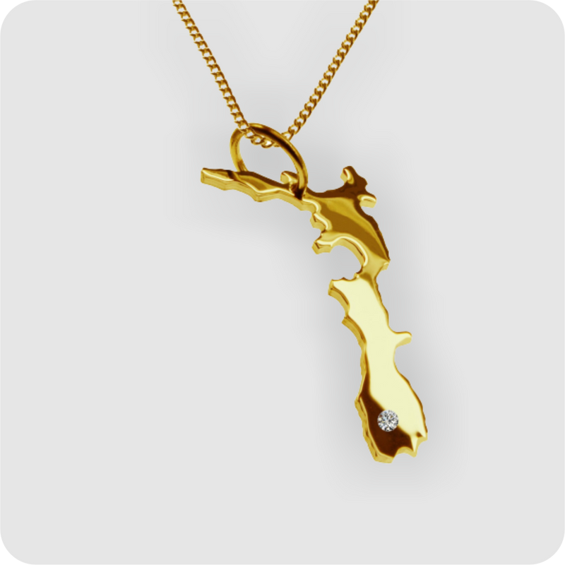 50cm Halskette + Neuseeland Anhänger mit einem Brillant 0,015ct an Ihrem Wunschort in massiv 585 Gelbgold