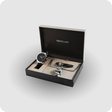 Herren Geschenkset mit Herrenuhr Kette Armband Totenkopf silber schwarz Geschenk