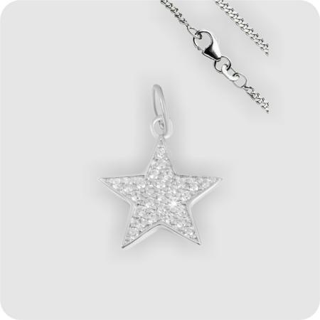 Kette + Anhänger Stern 925 Silber rhodiniert + Zirkonia Silberkette Echtschmuck