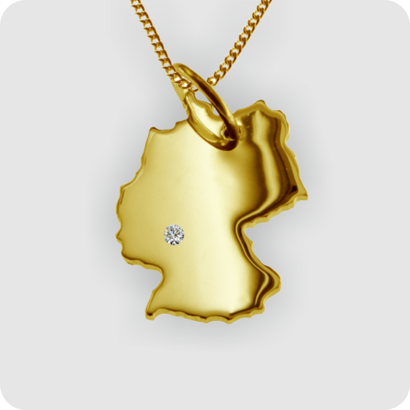 50cm Halskette + Deutschland Anhänger mit einem Brillant 0,015ct an Ihrem Wunschort in massiv 585 Gelbgold